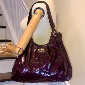 COACH Purple Patent Leather Madison Triple Section Hobo Shoulder Bag